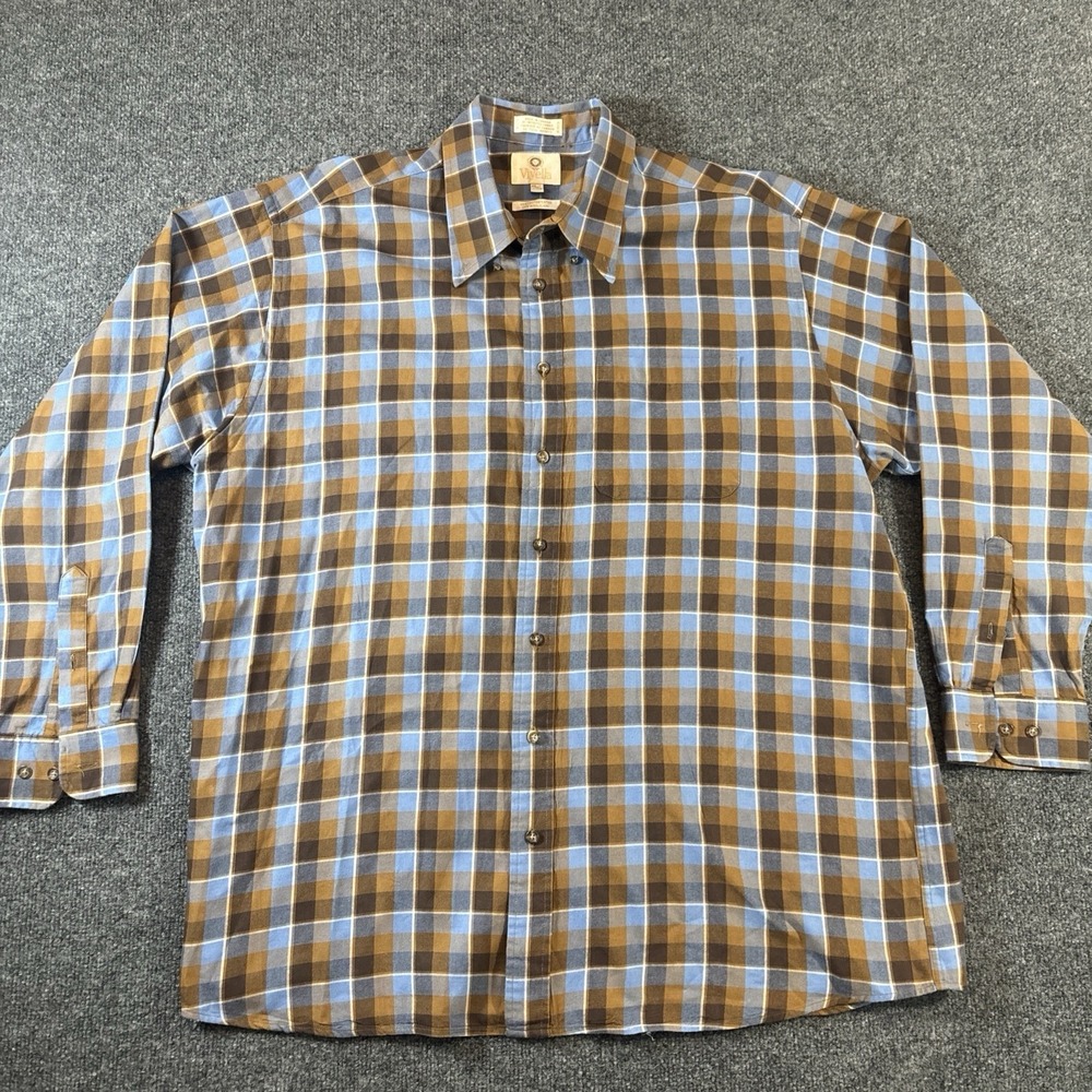 Viyella Shirt Mens 2XL XXL Blue Brown Plaid Flannel Button Up Wool Blend